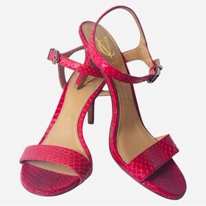 Vince Camuto Signature red snakeskin ankle strap stiletto‎ sandals 7